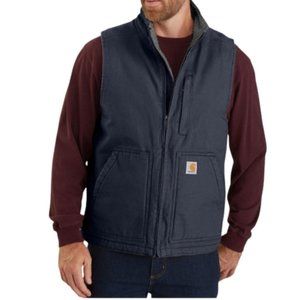 New Carhartt Navy Blue Washed Duck Sherpa Lined Vest